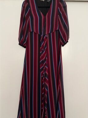 Madewell Burgundy Striped dress with Blue and White Accents